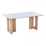 Τραπέζι Benqui pakoworld sintered stone-mdf σε λευκό μαρμάρου με βάση σε φυσική απόχρωση 160x90x75εκ c542343