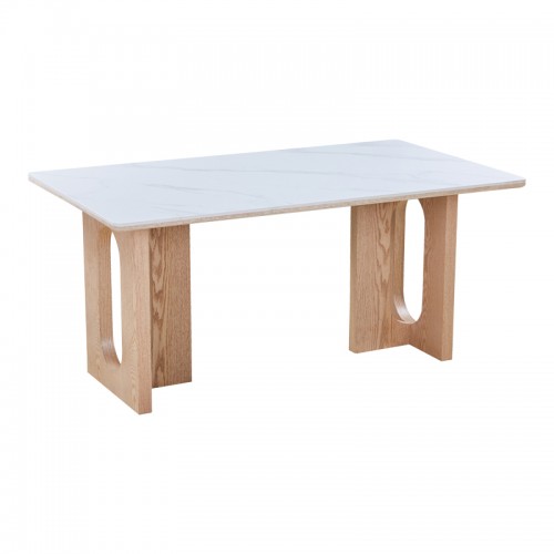 Τραπέζι Benqui pakoworld sintered stone-mdf σε λευκό μαρμάρου με βάση σε φυσική απόχρωση 160x90x75εκ c542343