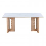 Τραπέζι Benqui pakoworld sintered stone-mdf σε λευκό μαρμάρου με βάση σε φυσική απόχρωση 160x90x75εκ c542343