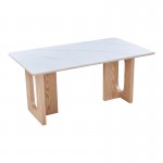 Τραπέζι Benqui pakoworld sintered stone-mdf σε λευκό μαρμάρου με βάση σε φυσική απόχρωση 160x90x75εκ c542343