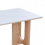 Τραπέζι Benqui pakoworld sintered stone-mdf σε λευκό μαρμάρου με βάση σε φυσική απόχρωση 160x90x75εκ c542343