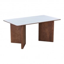 Τραπέζι Versy pakoworld sintered stone-mdf σε λευκό μαρμάρου με καρυδί βάση 160x90x75εκ c542344