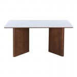 Τραπέζι Versy pakoworld sintered stone-mdf σε λευκό μαρμάρου με καρυδί βάση 160x90x75εκ c542344