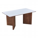 Τραπέζι Versy pakoworld sintered stone-mdf σε λευκό μαρμάρου με καρυδί βάση 160x90x75εκ c542344