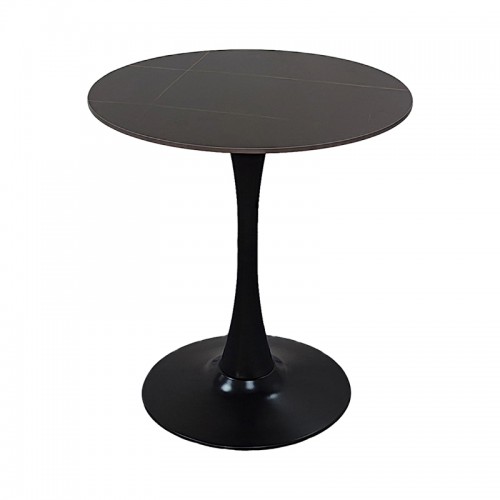Τραπέζι Balou I pakoworld sintered stone-mdf σε μαύρο μαρμάρου Φ70x74εκ c542347