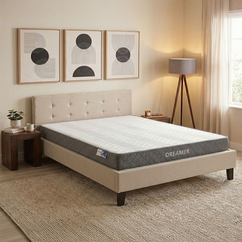 Κρεβάτι με στρώμα Mago-Dreamer pakoworld ύφασμα εκρου 160x200εκ c542443
