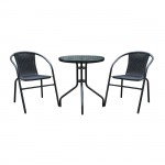 BALENO Set-Pro Κήπου-Βεράντας Τραπέζι 2 Πολυθρόνες Μέταλλο Μαύρο Wicker Μαύρο c542797