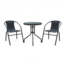 Balo Set Pro Κήπου Βεράντας Τραπέζι 2 Πολυθρόνες Μέταλλο Μαύρο Wicker Μαύρο c542874