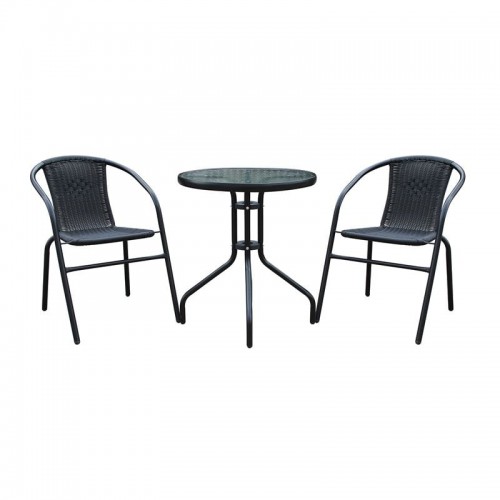 Balo Set Pro Κήπου Βεράντας Τραπέζι 2 Πολυθρόνες Μέταλλο Μαύρο Wicker Μαύρο c542874