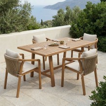 Τραπεζαρία Malibu pakoworld μασίφ ξύλο ακακίας 160x90x75εκ Σετ 5τεμ c542876
