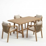 Τραπεζαρία Malibu pakoworld μασίφ ξύλο ακακίας 160x90x75εκ Σετ 5τεμ c542876