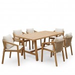 Τραπεζαρία Malibu pakoworld μασίφ ξύλο ακακίας 180x90x75εκ Σετ 7τεμ c542877