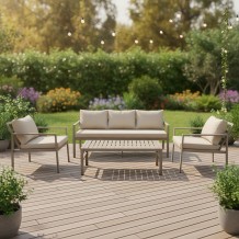 Σαλόνι Gardenly Ι pakoworld σετ 4τμχ αλουμίνιο σε απόχρωση cappuccino με γκρι-μπεζ μαξιλάρια c542879