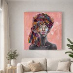 AFRICAN GIRL ΠΙΝΑΚΑΣ ΔΙΑΚΟΣΜΗΣΗΣ 80x80x4cm ΚΑΜΒΑΣ ΠΟΛΥΧΡΩΜΟ ΞΥΛΟ c542945
