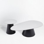 OVO COFFEE TABLE SET 2ΤΕΜ ΛΕΥΚΟ ΜΕ ΟΨΗ ΜΑΡΜΑΡΟΥ ΜΑΥΡΟ 129x69x38cm c543235