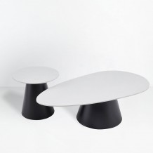 OVO COFFEE TABLE SET 2ΤΕΜ ΛΕΥΚΟ ΜΕ ΟΨΗ ΜΑΡΜΑΡΟΥ ΜΑΥΡΟ 129x69x38cm c543235