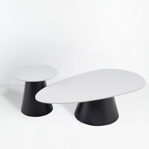 OVO COFFEE TABLE SET 2ΤΕΜ ΛΕΥΚΟ ΜΕ ΟΨΗ ΜΑΡΜΑΡΟΥ ΜΑΥΡΟ 129x69x38cm c543235