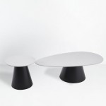 OVO COFFEE TABLE SET 2ΤΕΜ ΛΕΥΚΟ ΜΕ ΟΨΗ ΜΑΡΜΑΡΟΥ ΜΑΥΡΟ 129x69x38cm c543235