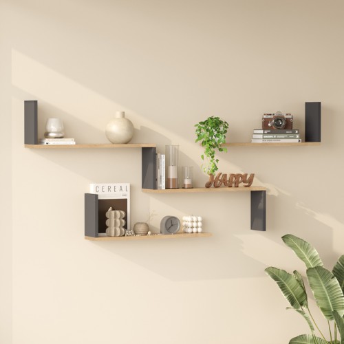 Ραφιέρα τοίχου Flear pakoworld oak με ανθρακί 179x14 5x76 2εκ c543633