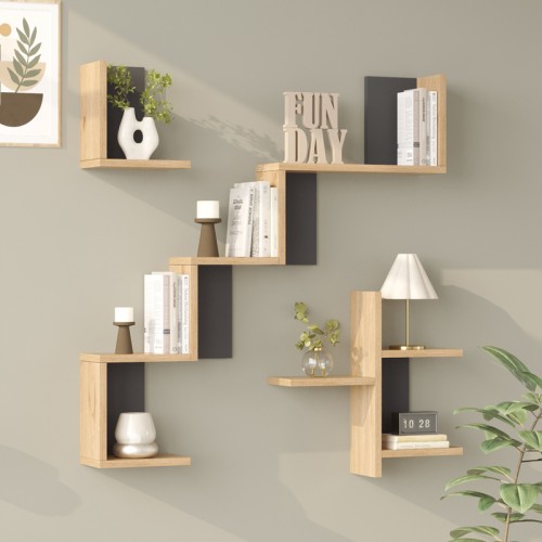 Ραφιέρα τοίχου Verso pakoworld oak με ανθρακί 99 4x14 5x103εκ c543634