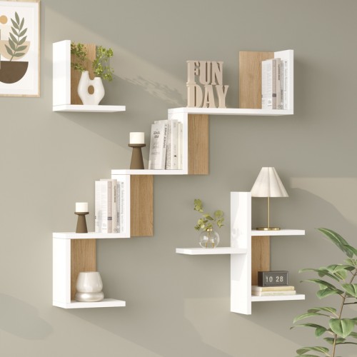 Ραφιέρα τοίχου Verso pakoworld λευκό με oak 99 4x14 5x103εκ c543635