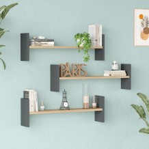 Ραφιέρα τοίχου Mento pakoworld oak με ανθρακί 75 6x14 5x23 6εκ c543640