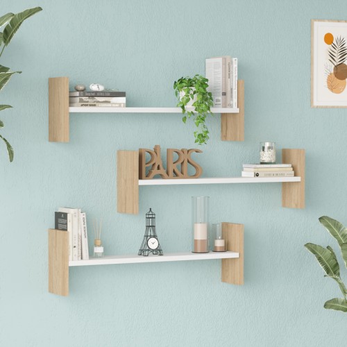 Ραφιέρα τοίχου Mento pakoworld λευκό με oak 75 6x14 5x23 6εκ c543641