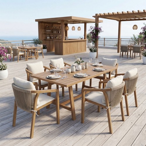 Τραπεζαρία Malibu pakoworld Σετ 7τεμ μασίφ ξύλο ακακίας 160x90x75εκ c543688