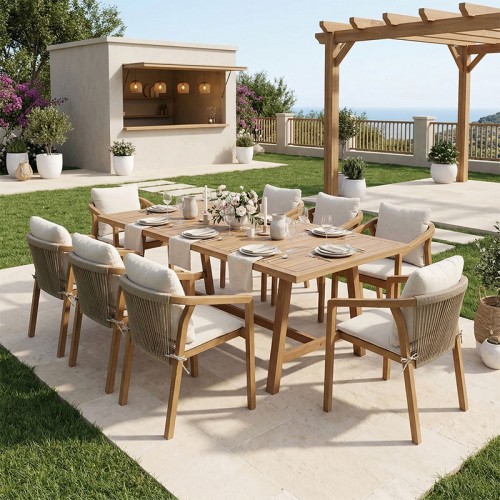 Τραπεζαρία Malibu pakoworld Σετ 9τεμ μασίφ ξύλο ακακίας 180x90x75εκ c543690