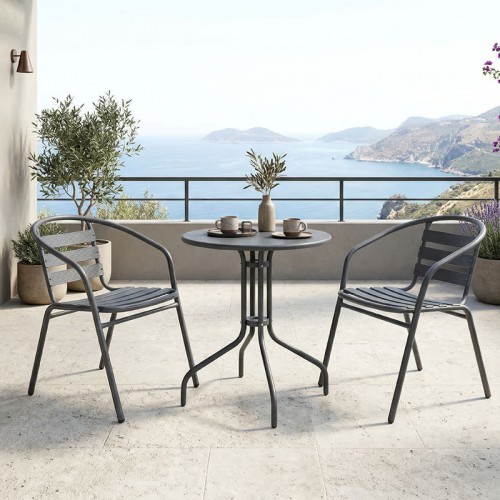 Τραπεζαρία Vergo Tade pakoworld σετ 3τεμ ανθρακί μέταλλο Φ60x70εκ c543774