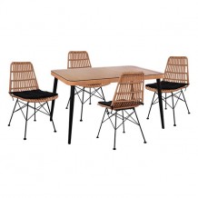 ΣΕΤ 5ΤΜΧ ALLEGRA WICKER ΜΕ ΤΡΑΠΕΖΙ 140X80Χ78Υ ΜΠΕΖ ΜΑΥΡΟ ΧΡΩΜΑ HM10491 c543809