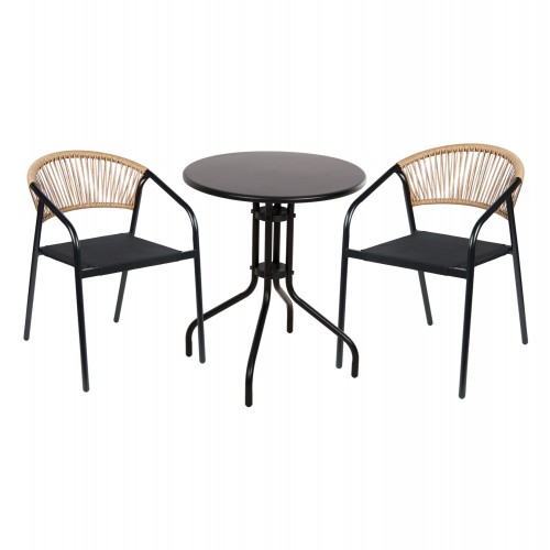 ΣΕΤ ΤΡΑΠΕΖΑΡΙΑΣ 3ΤΜΧ LINO HM10728 2 ΜΕΤΑΛ ΚΑΡΕΚΛΕΣ--ΣΤΡΟΓΓΥΛΟ ΤΡΑΠΕΖΙ Φ60εκ ΜΑΥΡΟ c543813