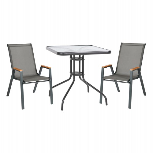 ΣΕΤ ΤΡΑΠΕΖΑΡΙΑΣ 3ΤΜΧ FIGO HM10730 01-- 2 ΚΑΡΕΚΛΕΣ ΤΕΤΡΑΓΩΝΟ ΤΡΑΠΕΖΙ 70x70εκ ΓΚΡΙ c543817