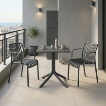 Τραπεζαρία Groovy Zoi pakoworld σετ 3τεμ ανθρακί PP 60x60x76εκ c543839