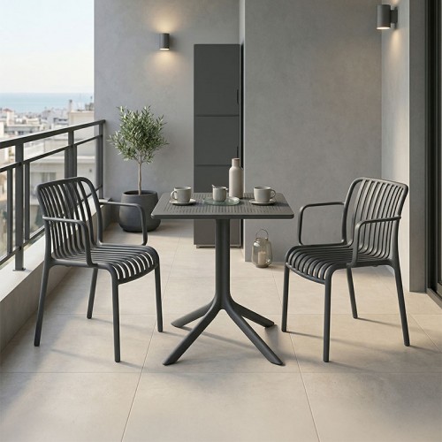 Τραπεζαρία Groovy Zoi pakoworld σετ 3τεμ ανθρακί PP 60x60x76εκ c543839