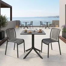Τραπεζαρία Groovy Zoi pakoworld σετ 3τεμ ανθρακί PP 60x60x76εκ c543964
