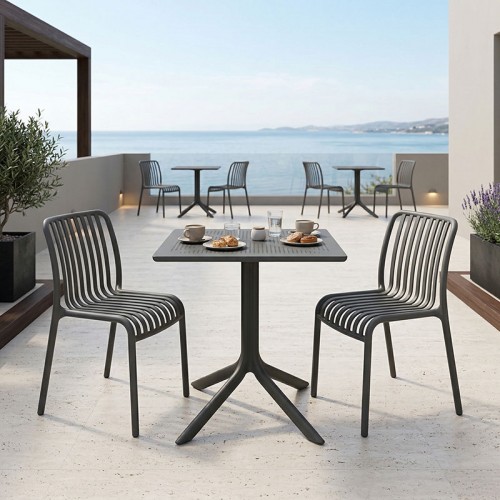Τραπεζαρία Groovy Zoi pakoworld σετ 3τεμ ανθρακί PP 60x60x76εκ c543964