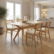 Τραπεζαρία Raffles pakoworld σετ 5τεμ rubberwood με pe rattanσε φυσική απόχρωση 150x90x76εκ c544045