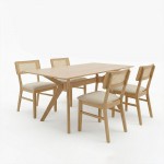 Τραπεζαρία Raffles pakoworld σετ 5τεμ rubberwood με pe rattanσε φυσική απόχρωση 150x90x76εκ c544045