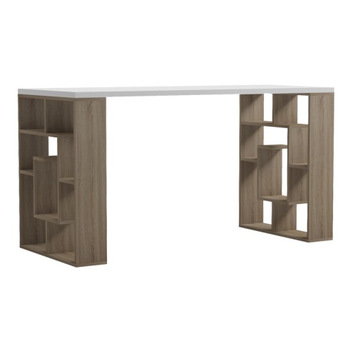 Γραφείο με ραφιέρα Labirent pakoworld sonoma-λευκό 140x60x75εκ c544370