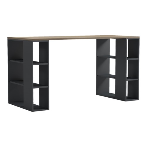 Γραφείο με ραφιέρα Colmar pakoworld ανθρακί- sonoma 140x60x75εκ c544383