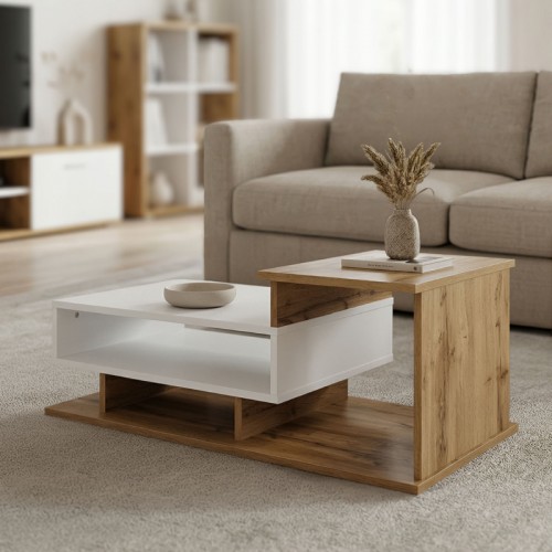 Τραπέζι σαλονιού Nuvele pakoworld sonoma-λευκό 90x50x35εκ c544437