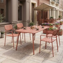 Τραπεζαρία Moraja Deraby pakoworld σετ 5τεμ terracotta μέταλλο 140x80x72εκ c544449