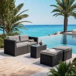 JAKARTA Set Σαλόνι Κήπου K D Πολυμορφικό 5τ Μέταλλο-Wicker Μαύρο Μαξιλάρια Γκρι c544518