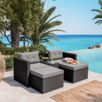 JAKARTA Set Σαλόνι Κήπου K D Πολυμορφικό 5τ Μέταλλο-Wicker Μαύρο Μαξιλάρια Γκρι c544518