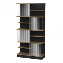 Βιβλιοθήκη Gassim pakoworld μαύρο-καρυδί-λευκό 80x24 6x160εκ c544522