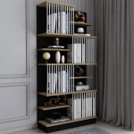 Βιβλιοθήκη Gassim pakoworld μαύρο-καρυδί-λευκό 80x24 6x160εκ c544522
