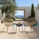 Σαλόνι Εξωτερικού Χώρου Acapulco pakoworld Σετ 3τεμ pe rattan σε φυσική απόχρωση με μαύρο μέταλλο Φ50x52εκ c544525