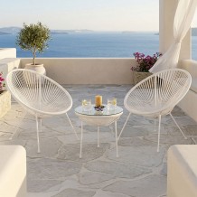 Σαλόνι Εξωτερικού Χώρου Acapulco pakoworld Σετ 3τεμ λευκό μέταλλο με pe rattan Φ50x52εκ c544528