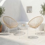 Σαλόνι Εξωτερικού Χώρου Acapulco pakoworld Σετ 3τεμ pe rattan σε φυσική απόχρωση με λευκό μέταλλο Φ50x52εκ c544531